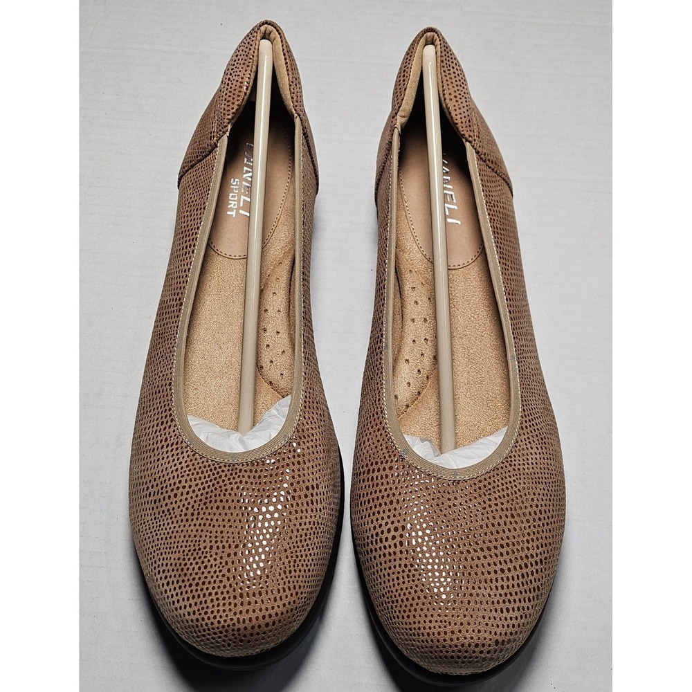 Vaneli Sport Donia Taupe E Printed Leather Ballet Wedge Pumps Women's 12M